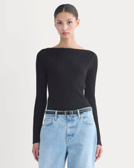 Cashmere Ribbed Boat-Neck Sweater | Black