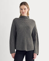 Funnel-Neck Sweater in Wool Cashmere | Heather Charcoal