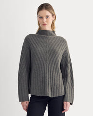 Funnel-Neck Sweater in Wool Cashmere | Heather Charcoal