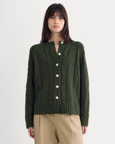 Cable Cardigan in Extrafine Luxe Merino | Dark Forest