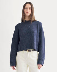 Cropped Boxy Crew in Luxe Merino | Heathered Blue Donegal