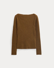 Cashmere Ribbed Boat-Neck Sweater | Heathered Toffee
