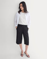Long Tailored Short in Stretch Linen | Black