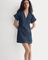 Denim Short-Sleeve Dress | Dark Indigo Rinse
