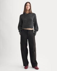 Cropped Cocoon Sweater in Alpaca | Heathered Black
