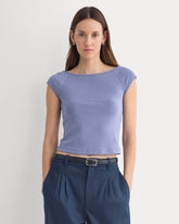 Boatneck Cap-Sleeve Top in Butterknit | Blue Dusk