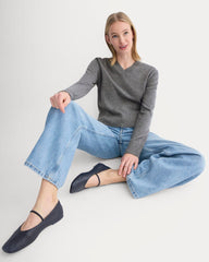 Cashmere Cropped High-V Sweater | Heather Charcoal