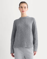Cable Sweater in Luxe Merino | Heathered Mid-Grey