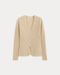 Cashmere Ribbed V-Neck Cardigan | Heather Light Camel