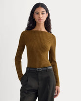 Cashmere Ribbed Boat-Neck Sweater | Heathered Toffee