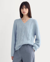 Cloud Cable V-Neck Sweater | Forever Blue