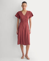Cinched Dress in Stretch Linen | Henna Red