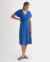 Cinched Dress in Stretch Linen | Estate Blue