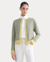 Crew Cardigan in Ultrasoft Merino | Double Cream Multi Stripe