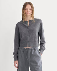 Cashmere Cropped Cardigan | Heather Charcoal