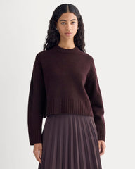 Cropped Boxy Crew in Luxe Merino | Heathered Winetasting
