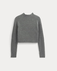 Funnel-Neck Cropped Sweater in Wool Cashmere | Heather Charcoal