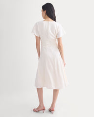 Cinched Dress in Stretch Linen | Bone