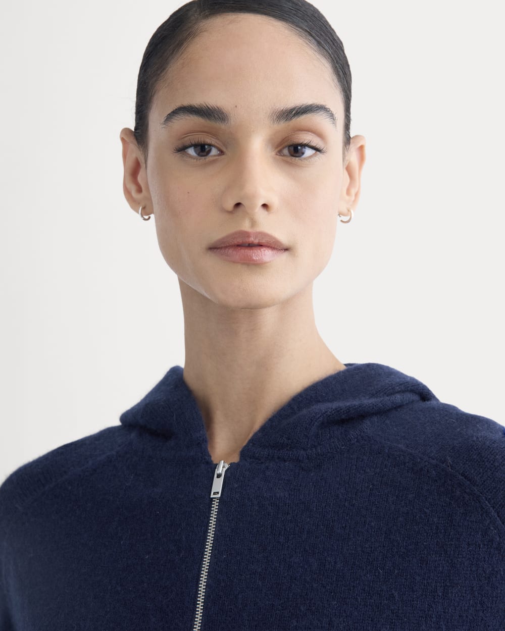 Full-Zip Hoodie in Wool Cashmere | Navy