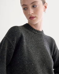 Cropped Boxy Crew in Luxe Merino | Heathered Black Donegal