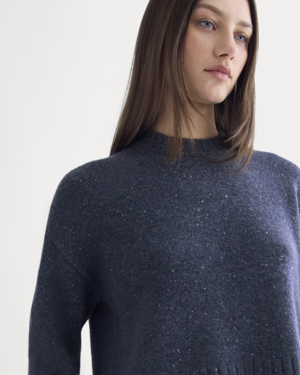 Cropped Boxy Crew in Luxe Merino | Heathered Blue Donegal
