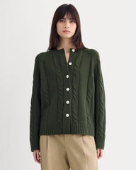 Cable Cardigan in Extrafine Luxe Merino | Dark Forest