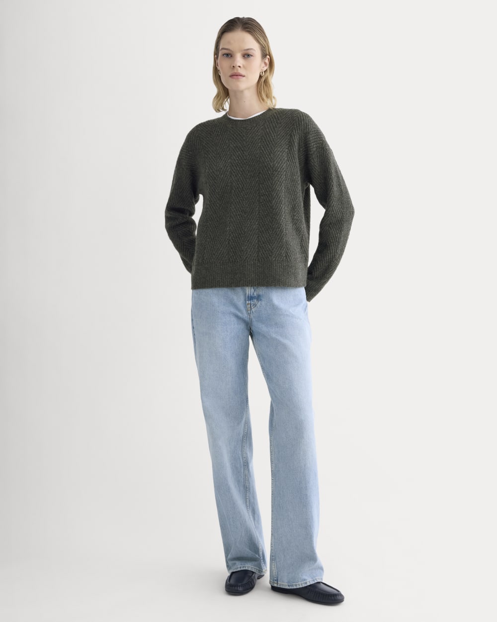 Cashmere Herringbone Sweater | Heather Charcoal