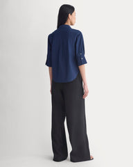 Cuff Detail Shirt in Lightweight Cotton | Navy