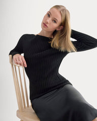 Cashmere Ribbed Boat-Neck Sweater | Black