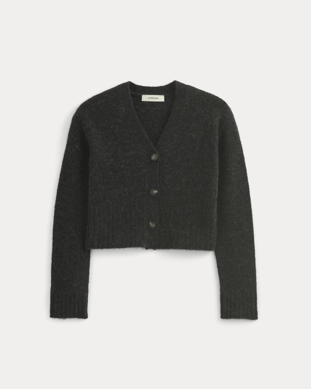 High V Cropped Cardigan in Alpaca | Heather Black