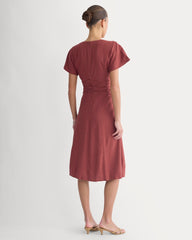 Cinched Dress in Stretch Linen | Henna Red