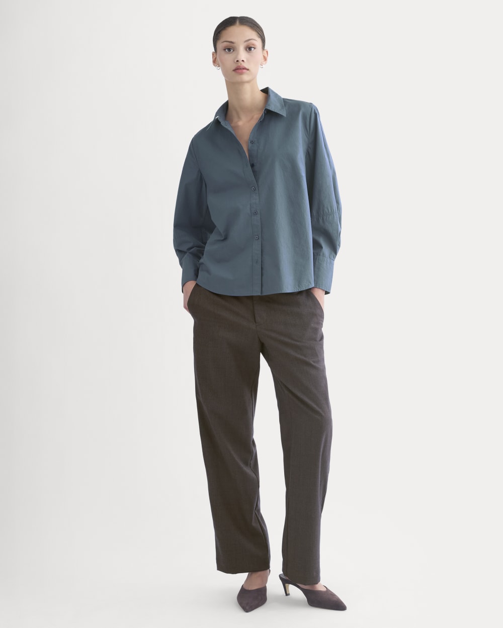 Lantern-Sleeve Shirt in Lightweight Cotton | Deep Lazuli Blue
