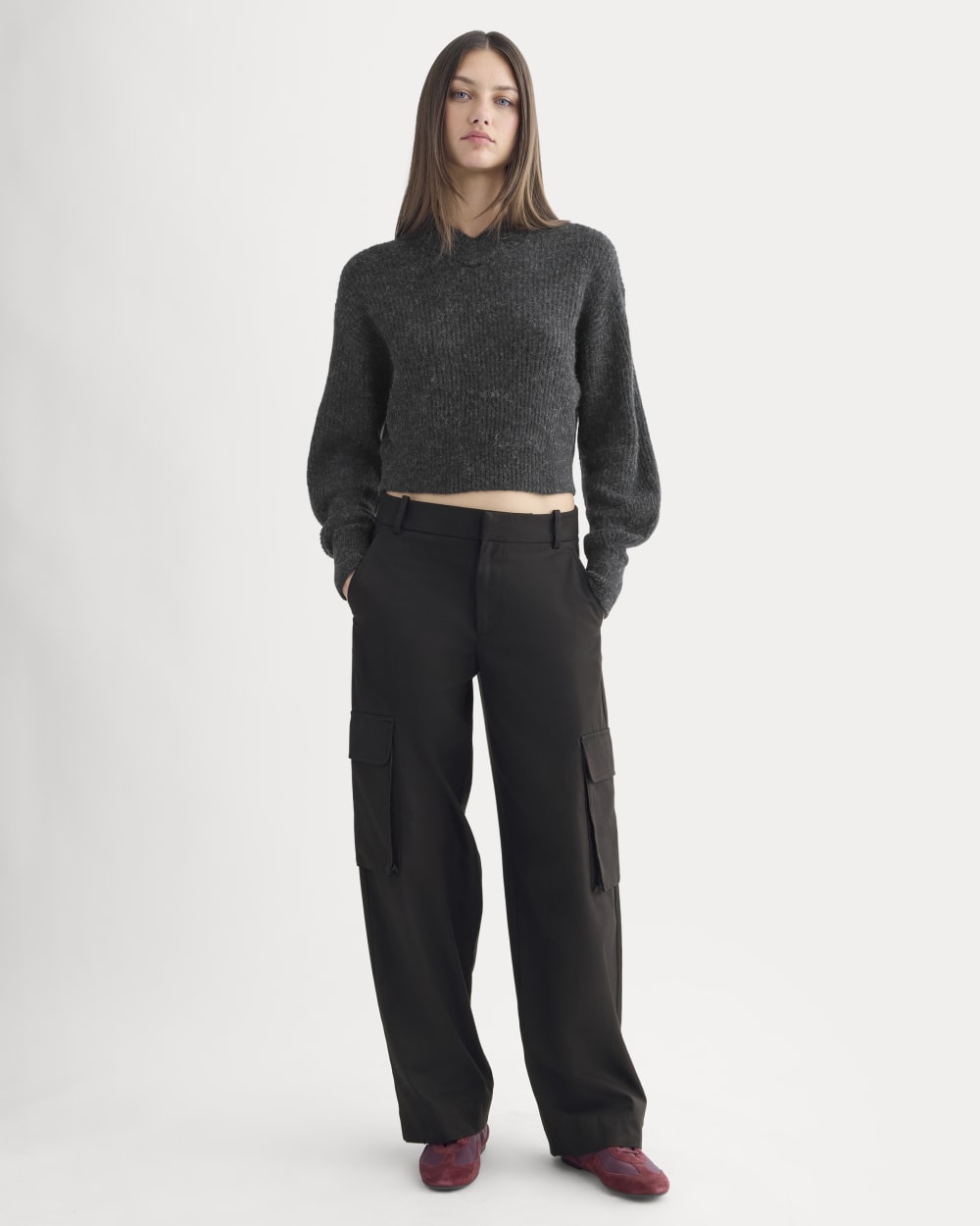 Cropped Cocoon Sweater in Alpaca | Heathered Black