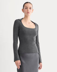 Knit Scoop-Neck Top | Heathered Soot