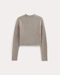 Funnel-Neck Cropped Sweater in Wool Cashmere | Oatmeal