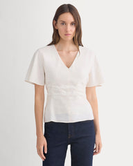 Cinched Top in Stretch Linen | Bone