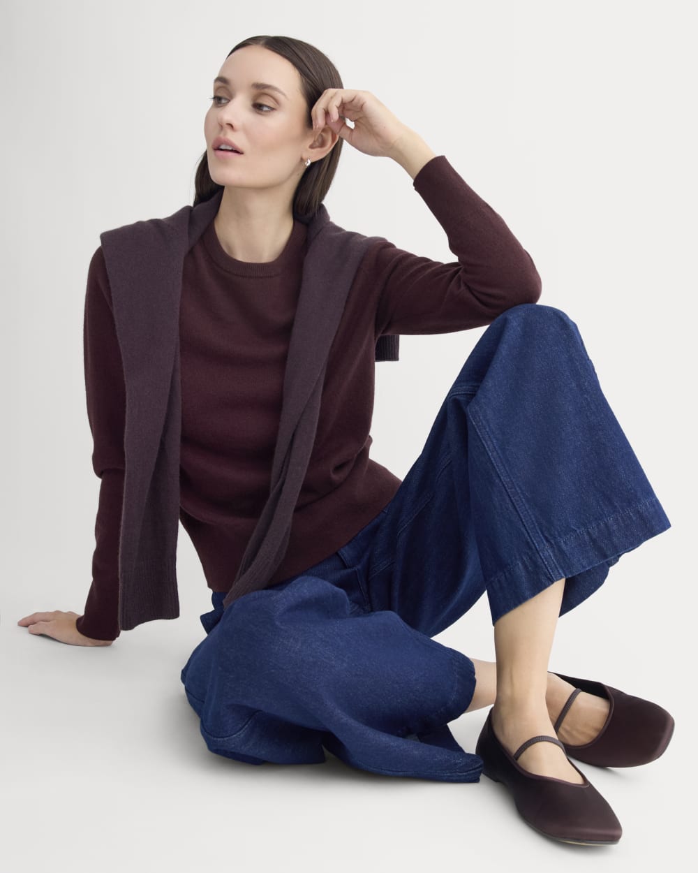 Cashmere Slim Crew Sweater | Wine