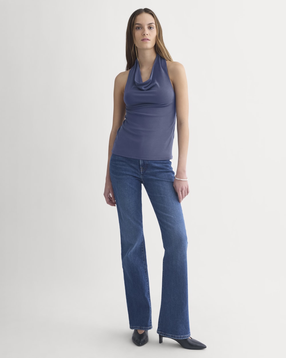 Halter Cowlneck Top in Butterknit | Washed Navy