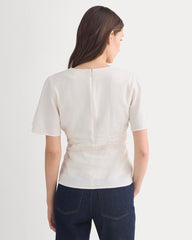 Cinched Top in Stretch Linen | Bone