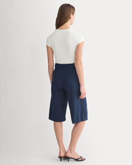 Long Tailored Short in Stretch Linen | Navy