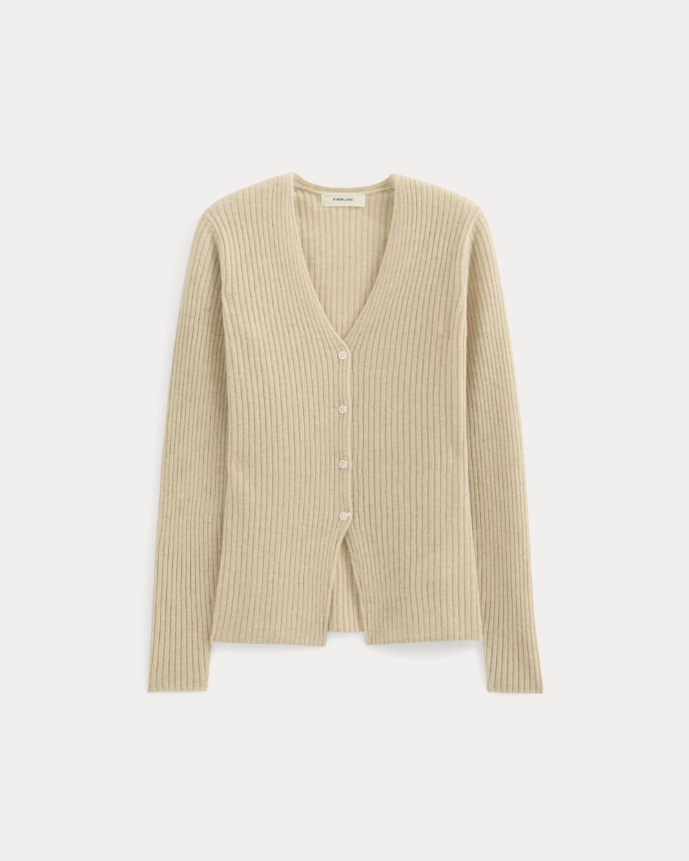 Cashmere Ribbed V-Neck Cardigan | Heather Light Camel