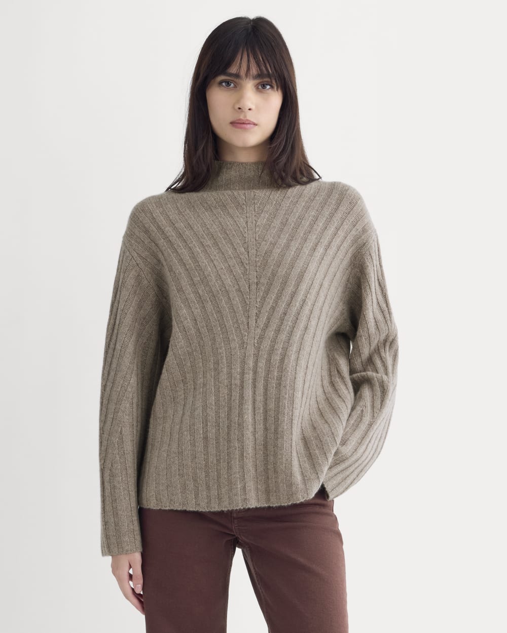Funnel-Neck Sweater in Wool Cashmere | Light Heathered Taupe