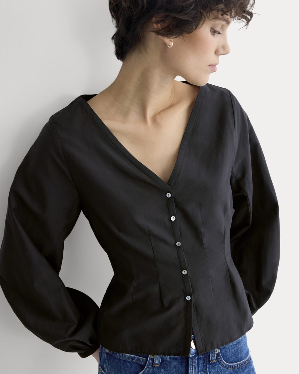 Balloon Sleeve Top in Cotton Silk | Black