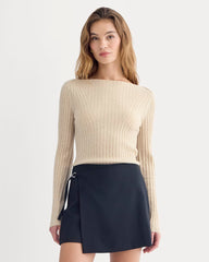 Cashmere Ribbed Boat-Neck Sweater | Heather Light Camel
