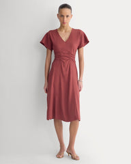 Cinched Dress in Stretch Linen | Henna Red