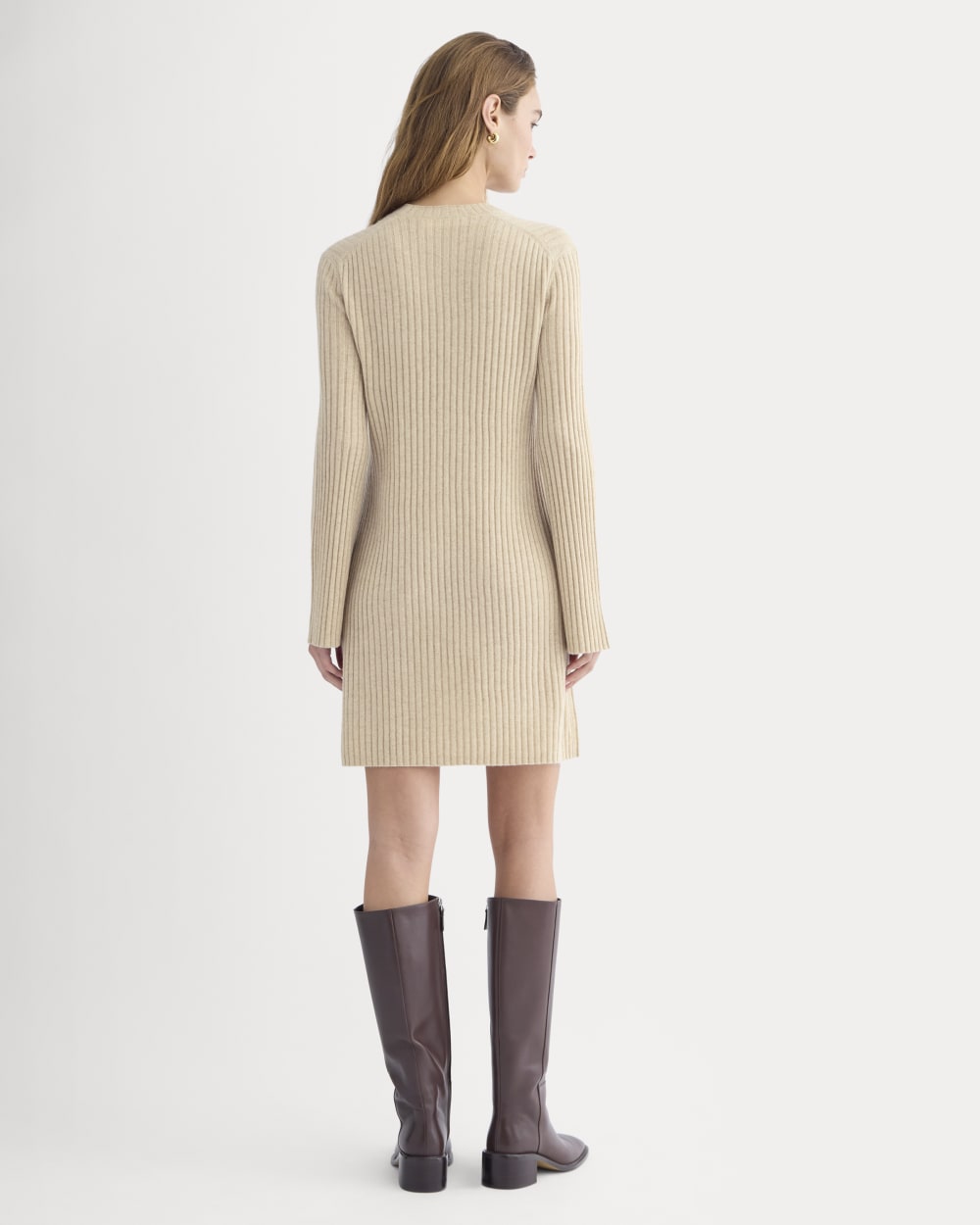 Cashmere Long-Sleeve Mini Dress | Heather Light Camel