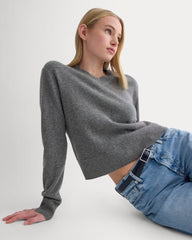 Cashmere Cropped High-V Sweater | Heather Charcoal