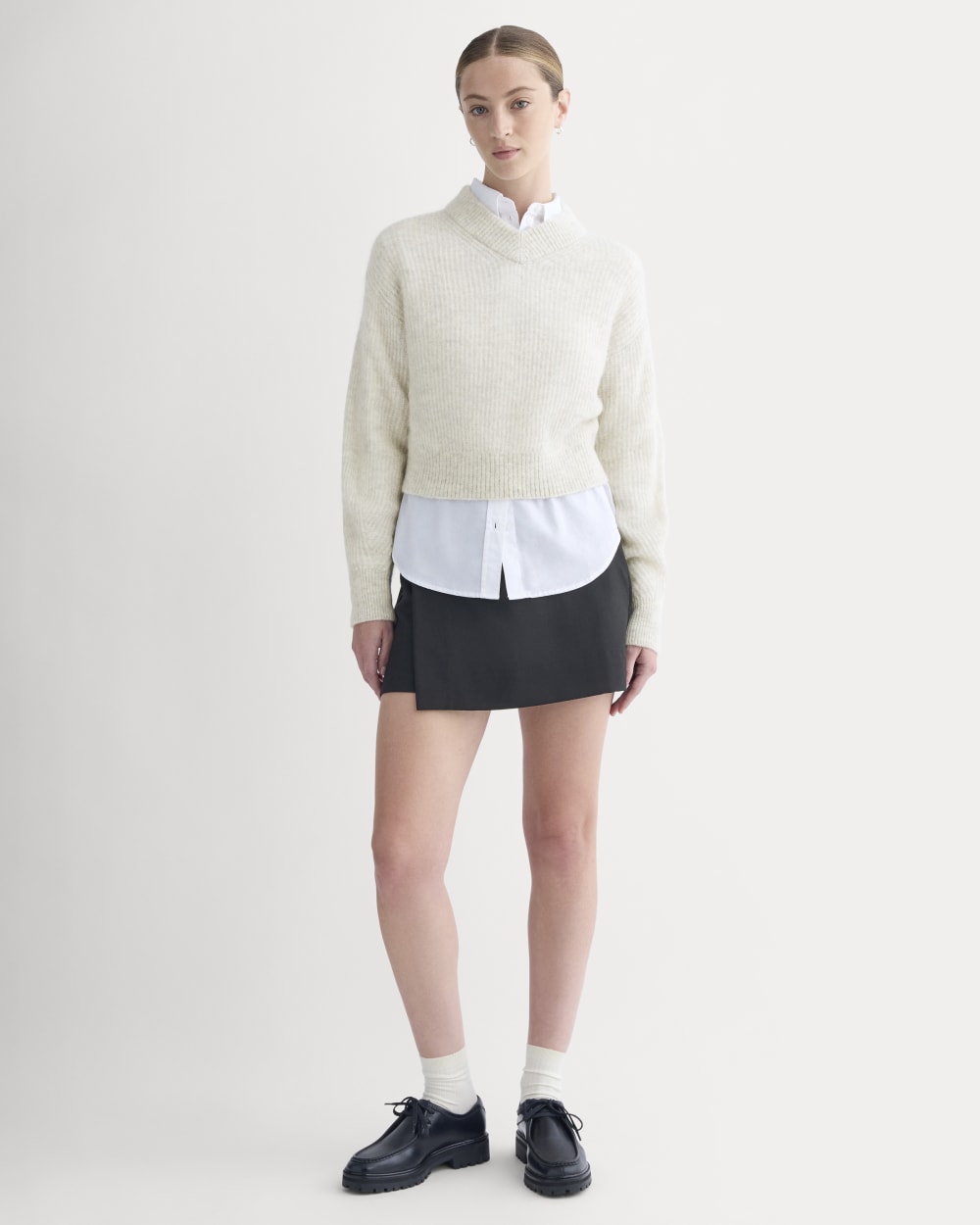 Cropped Cocoon Sweater in Alpaca | Almond
