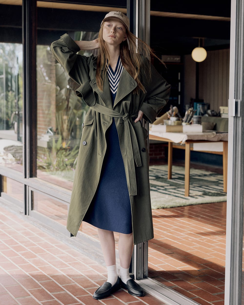 Drapey Twill Trench | Olive Night