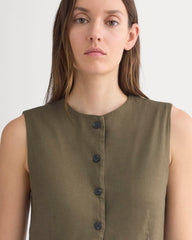 Long Vest in Stretch Linen | Beech